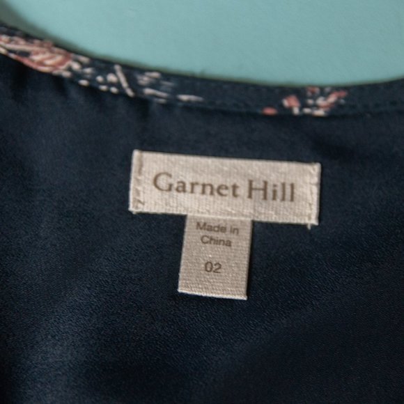 Garnet Hill Navy Blue Bohemian Pocket 3/4 Sleeve Pink Paisley Print Dress Sz 2 - Picture 7 of 9